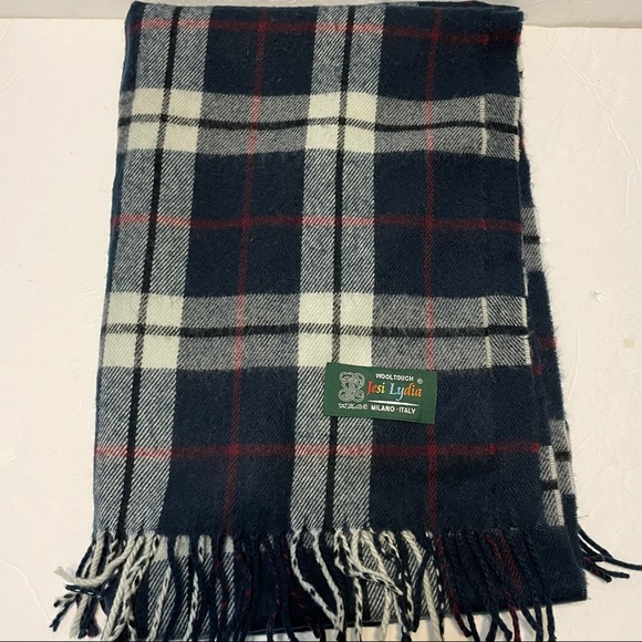 24x74” wooltouch jesi lydia scarf wool blue plaid - Picture 1 of 4